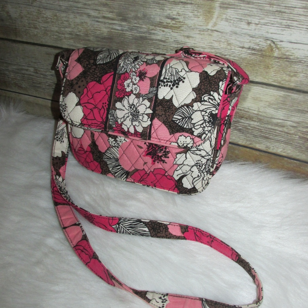 Vera Bradley Mocha Rouge Pink Floral Crossbody - Picture 2 of 8
